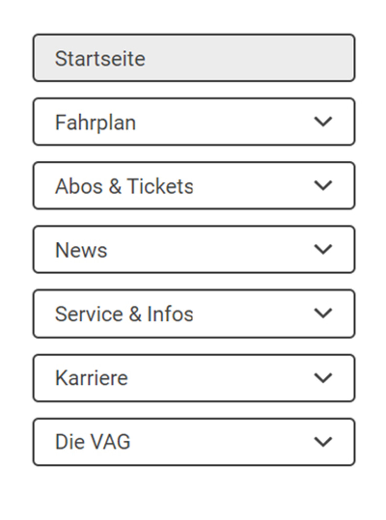 Bild: Darstellung der Hauptnavigationspunkte der Webseite vag-freiburg.de